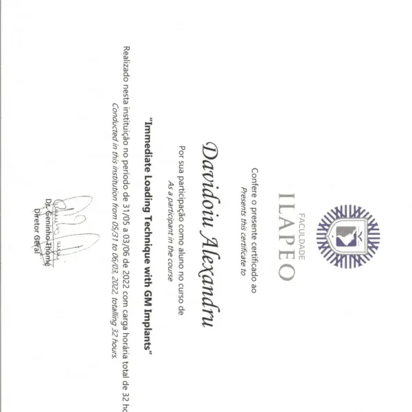 Certificare Ilapeo Dr. Alexandru Davidoiu 2022