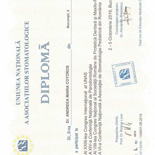 Diplomă Congres Andreea 2019